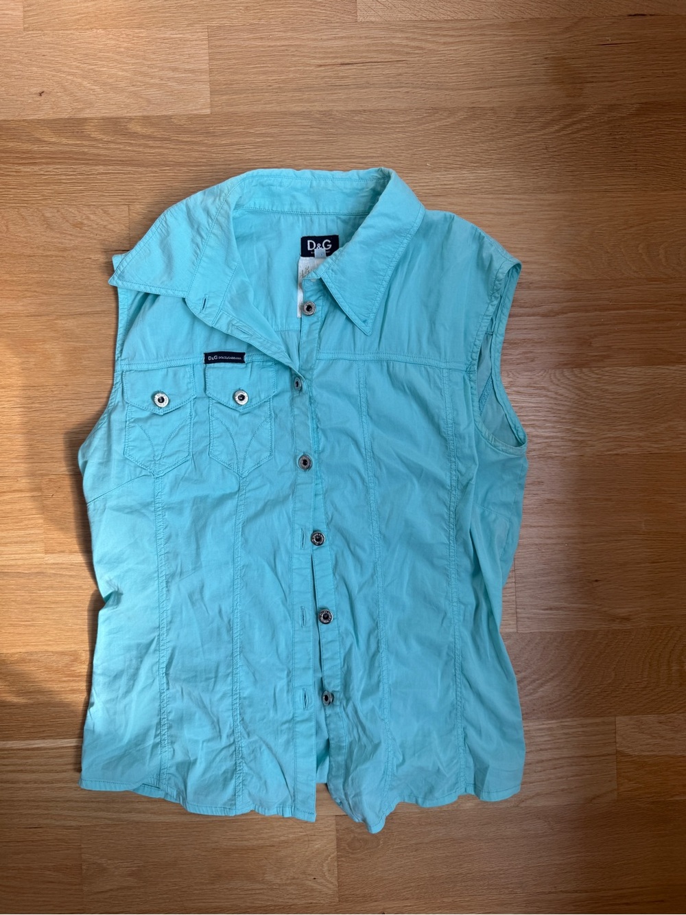 Vintage Dolce & Gabbana Turquoise Button-Down Tank Top
